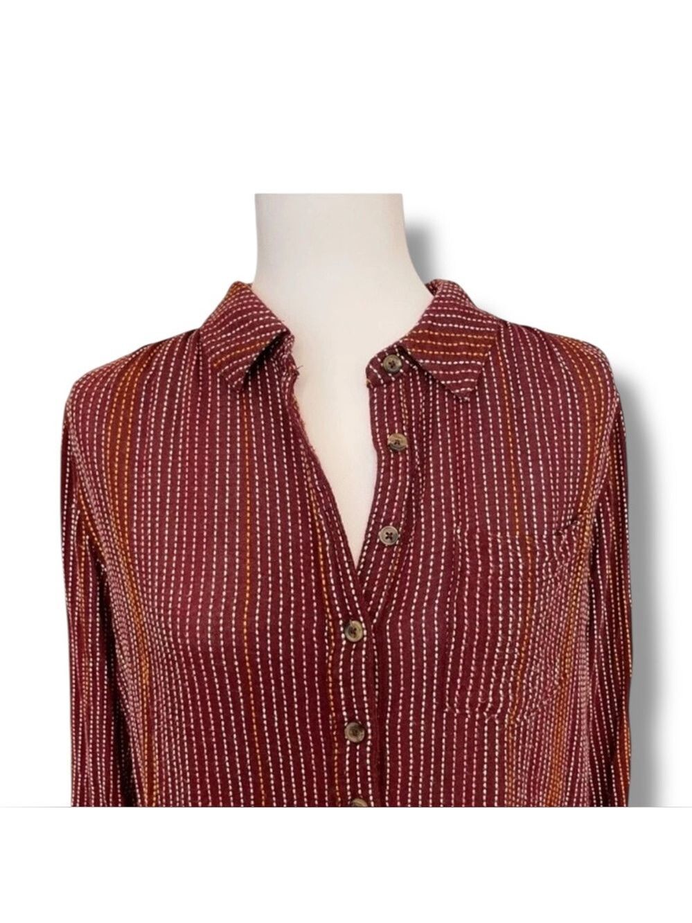 Anthropologie Isadora Button Back Tunic Burgundy Stripe Dot Wool Blend SIze S - Picture 4 of 13